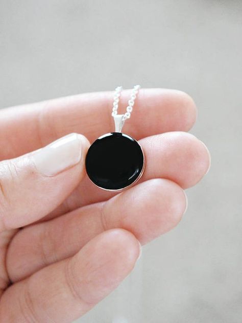 Black Enameled Sterling Silver Locket - Minimalist Statement Jewelry Handmade Locket Necklace, Black Locket, Sterling Silver Locket Necklace, Silver Locket Necklace, Compass Pendant, Sterling Silver Locket, Silver Locket, Jewelry Lockets, Special Necklace