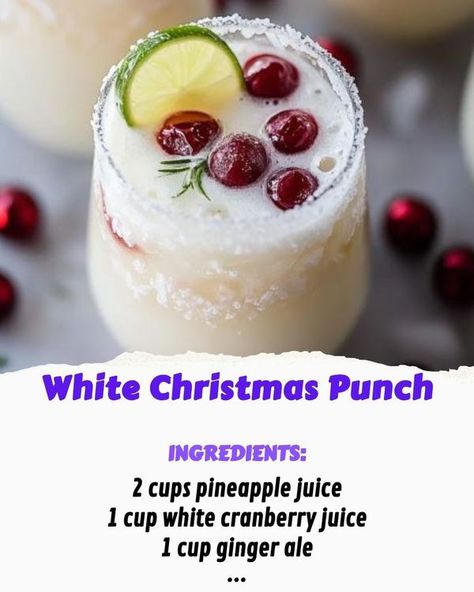 White Punch Recipe Non Alcoholic, Snow Punch Recipe, White Christmas Punch Nonalcoholic, Winter Punch Recipes Non Alcoholic, White Christmas Punch, Alcoholic Punch Recipes, Juice Ice Cubes, White Cranberry Juice, White Drinks