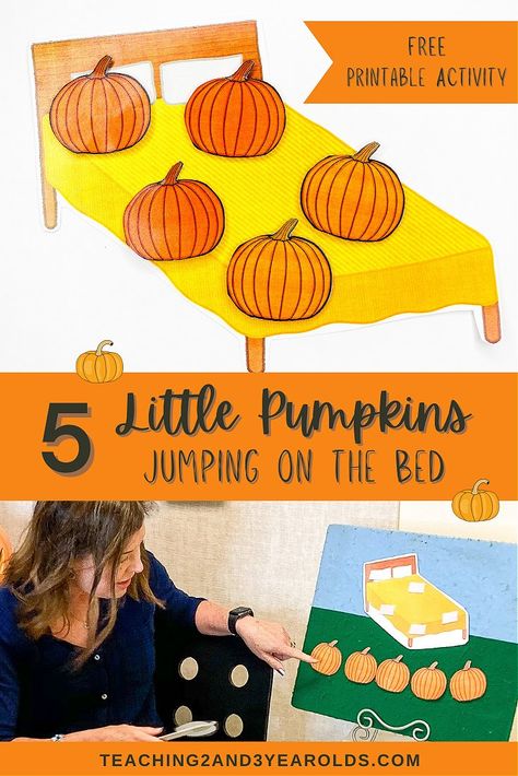 Looking for some pumpkin fun during circle time? Download the free printable to make your own 5 Little Pumpkins prop set! #pumpkins #circletime #fingerplay #music #toddlers #preschool #2yearolds #3yearolds #teaching2and3yearolds Circle Time Pumpkin Activities, Pumpkin Activities For Two Year Olds, Halloween Circle Time Activities Preschool, Circle Time Halloween Activities, Language Halloween Activities Preschool, Preschool Halloween Circle Time Activities, Harvest Circle Time Activities, Circle Time Fall Activities, Fall Fingerplays Preschool