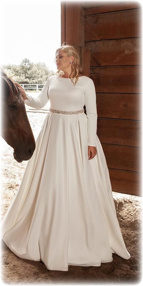 Modest Satin Wedding Dress, Sleeves Wedding Gown, Long Sleeve Satin Wedding Dress, Gown With Corset, Plus Size Modest, Wedding Dress Long Sleeves, Plus Size Wedding Dresses With Sleeves, Plus Size Ball Gown, Plus Wedding Dresses