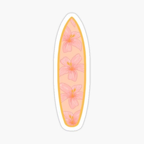 Printable Stickers Aesthetic Pastel, Beachy Stickers, Surfboard Stickers, Beach Stickers, Summer Stickers, Hibiscus Pattern, Preppy Stickers, Redbubble Stickers, Macbook Stickers