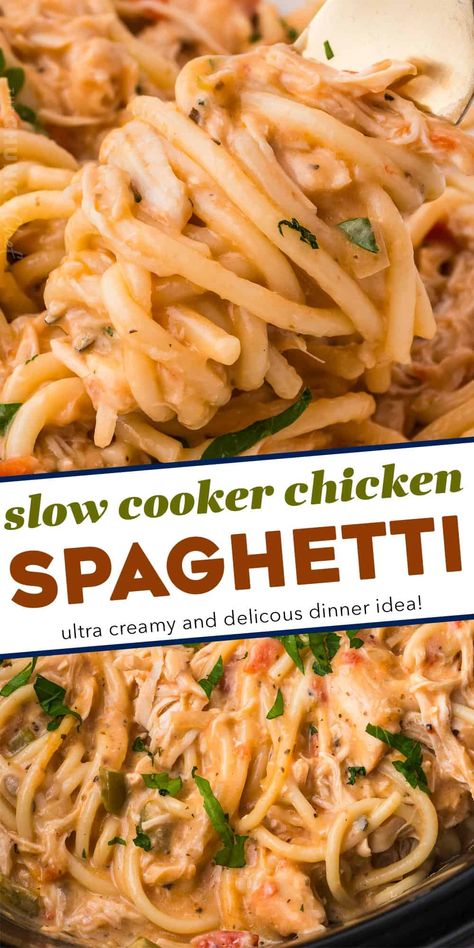 Slow Cooker Chicken Spaghetti, Slow Cooker Kip, Rotel Chicken, Rotel Chicken Spaghetti, Chicken Spaghetti Recipe, Chicken Spaghetti Recipes, Crock Pot Recipes, Spaghetti Recipe, Chicken Spaghetti