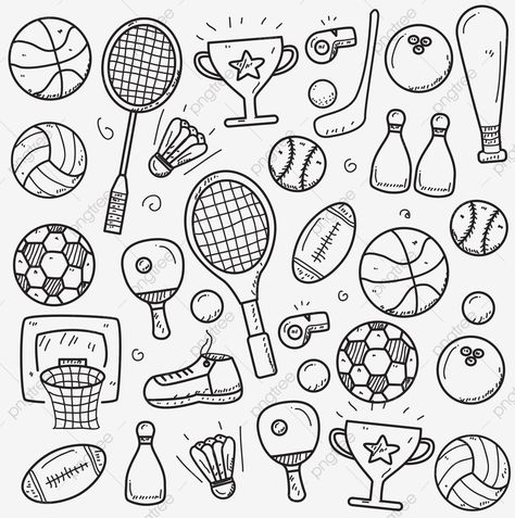 Tennis Doodle Art, Sports Equipment Drawing, Badminton Drawing Easy, Doodle Volleyball, Badminton Drawing Sketch, Badminton Doodle, Badminton Racket Drawing, Volleyball Doodles, Playing Volleyball Drawing