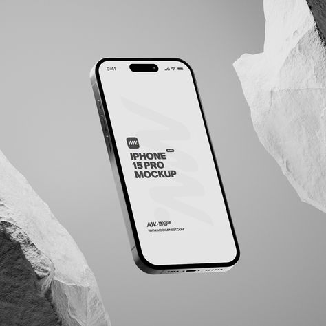 Free iPhone 15 Pro Mockup With White Rock PSD Iphone Mockup Free, Iphone Mockup Psd, Mobile Background, Free Mockup Templates, Iphone 1, Iphone Mockup, White Rock, Mockup Downloads, Mobile App Design