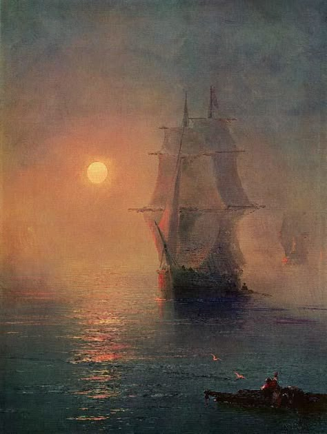 Landscape Boat Paintings, Boats Aesthetic, Ring Painting, Ship Oil Painting, Ivan Konstantinovich Aivazovsky, Ivan Konstantinovich, Peaceful Water, Ocean Oil Painting, Ivan Aivazovsky