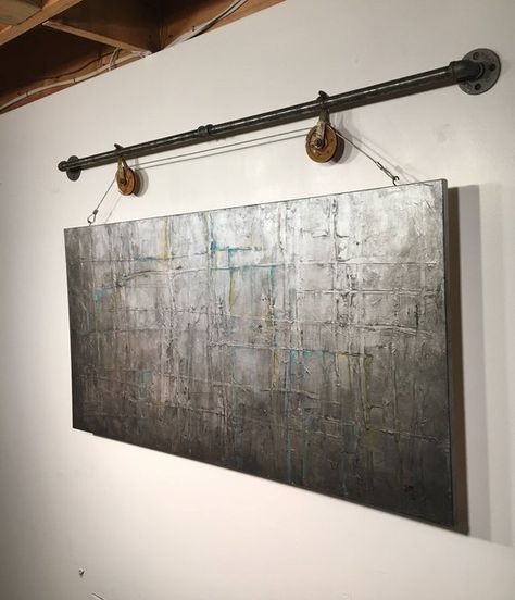 Industrial Wall Art, Industrial Wall Decor, Silver Birthday, Black Pipe, Industrial Pipe, Industrial Wall, Living Room Wall Decor, Large Abstract Painting, Industrial Art