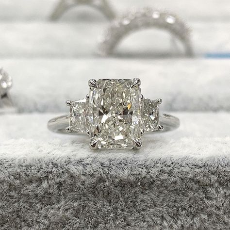 Hamra Diamonds on Instagram: “What’s better than another client who was so fortunate to get this magnificent three stone radiant and trapezoid engagement ring.....who’s…” Radiant Three Stone Ring, Trapezoid Engagement Ring, Radiant Three Stone Engagement Ring, Rich Jewelry, Radiant Diamond Rings, Engagement Inspo, 3 Stone Engagement Rings, Big Diamond, Future Wedding Plans