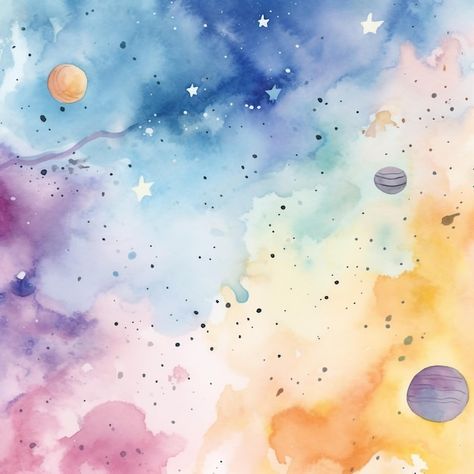 Watercolor painting of planets and stars... | Premium Photo #Freepik #photo #space #galaxy #space-wallpaper #cosmos Space Themed Art, Planets Painting, Ideas Portadas, Watercolor Stars, Space Watercolor, Planet Painting, Cosmos Space, Planets And Stars, Space Theme Party