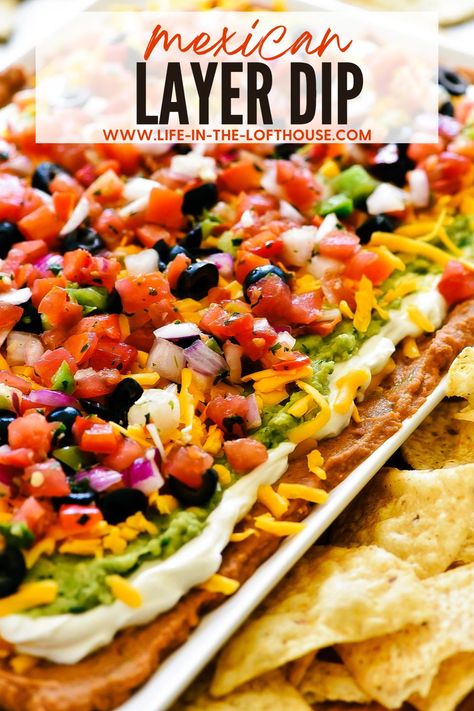 Mexican Layer Dip Recipe, Layered Mexican Dip, 7 Layer Dip Recipe, Mexican Layer Dip, Layered Dip, Mexican Dip, Layered Dip Recipes, Spooky Music, Mexican Dips