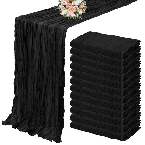 PRICES MAY VARY. Polyester 🎁【Package Include】: You will get 12 pieces 10ft length black cheesecloth table runner,Product size: 35 inches wide and 120 inches long, suitable for round or square tables that can accommodate 8-10 people. Perfect for romantic and elegant party events. 🎁【Premium Material】: The elegant black table runner is made of high-quality polyester, featuring good durability and flexibility,the edge of the table runner is locked with delicate stitching, not easy to fall off, and Boho Wedding Table Runner, Cheese Cloth Table Runner, Table Runner For Wedding, Cloth Table Runner, Gauze Table Runner, Dark Wedding Theme, Black Wedding Decorations, Cheesecloth Table Runner, Rustic Wedding Table Decor