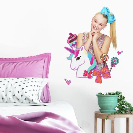 Jojo Siwa Room Decor Ideas, Jojo Siwa Bedroom Ideas, Jojo Siwa Room, Dance Room Decor, Bed For Girls Room, Unicorn Wall Decor, Dance Rooms, Wall Decor Decals, Girl Beds