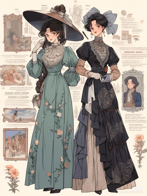 Victorian Dress Drawing, Gaun Abad Pertengahan, Art Outfits, Old Fashion Dresses, Dress Design Sketches, Dress Drawing, Anime Dress, Retro Mode, Fashion Design Drawings