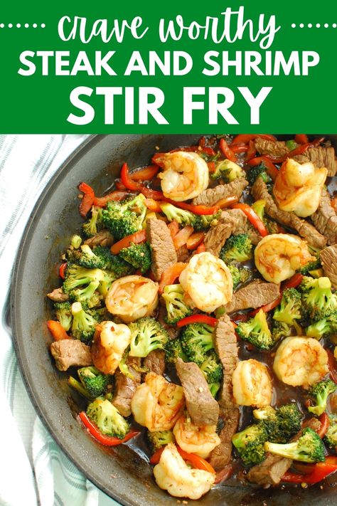 Steak Shrimp Recipes, Shrimp And Beef Stir Fry, Shrimp Beef Stir Fry, Steak And Shrimp Stir Fry, Steak And Shrimp Stir Fry Recipes, Steak Shrimp Stir Fry, Steak And Shrimp Dinner Ideas, Beef And Shrimp Stir Fry, Shrimp And Steak Recipes