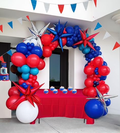 PRICES MAY VARY. 【Cartoon Themed royal blue and red Balloon Kit】INCLUDES the following 150+PCS 5" 10" 12"18"balloons in various sizes, we chose royal blue and red as Palette for the theme, Add 30pcs foil Cartoon Themed Balloon & Glue Dot Tie Kit lets you create a cheerful and vibrant atmosphere, perfect forCartoon themed party superhero spider theme Birthday july 4th patriots day party decorations 【100% Reliable Color 】 We insist on 100% real photography，Providing True Color of every single ball Blue And White Balloon Garland, Red White And Blue Decorations, Family Reunion Decorations, White Balloon Garland, Day Party Decorations, Spider Theme, Superhero Decorations, Cartoon Superhero, Real Photography