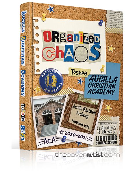 "Organized Chaos" - Aucilla Christian Academy - Monticello, FL  Even if you’re not ready for a cover appointment, book one before you need one! Dates are very limited and won’t last long. You’ll be glad you reserved your spot.  http://www.thecoverartist.com/contact  ***  #YearbookIdeas  *Actual cover may differ from one presented here. I’m just a consultant.  #YBK #Yearbook #YearbookCover #YearbookTheme #YearbookIdea #BookCover #CoverDesign #Bookstagram #GraphicDesign #AdobeIllustrator Yearbook Folio Ideas, Scrapbook Themed Yearbook, Aesthetic Yearbook Covers, Yearbook Design Cover, Year Book Design Layout Yearbook Ideas, Yearbook Cover Ideas Highschool, Year Book Cover, Scrapbook Yearbook, Yearbook Advisor