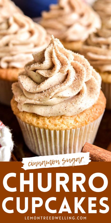 Churro Cupcakes, Delicious Cupcakes Recipes, Fun Cupcake Recipes, Homemade Cupcakes, Gourmet Cupcakes, Cupcake Flavors, Tasty Baking, Yummy Cupcakes, Easy Baking Recipes