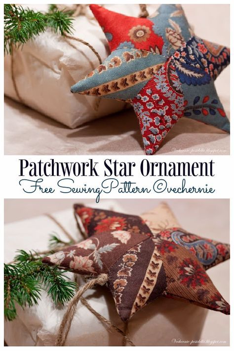 Diy Quilted Christmas Ornaments, Fabric Art Diy, Fabric Christmas Decorations, Patchwork Star, Christmas Sewing Patterns, Sewn Christmas Ornaments, Christmas Decorations Sewing, Sewing Christmas Gifts, Christmas Fabric Crafts