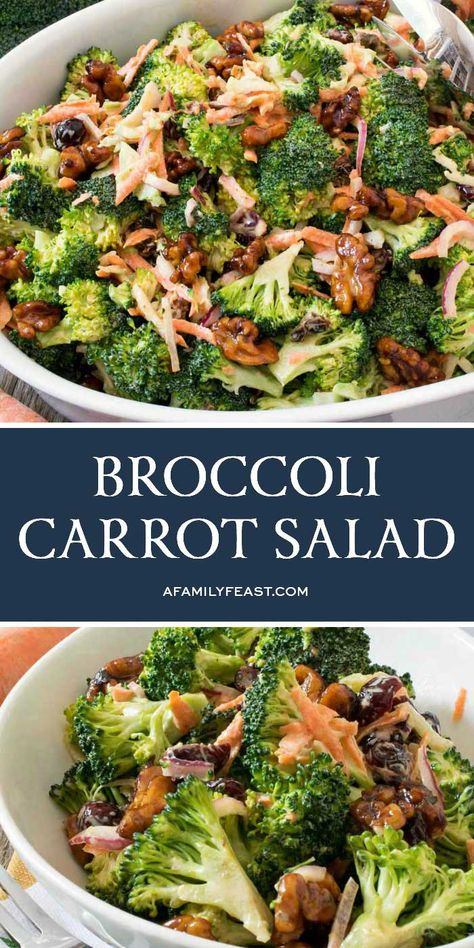 Broccoli And Carrot Salad, Carrot Broccoli Recipes, Broccoli Carrot Salad, Thanksgiving Salads, Lowcarb Meals, Grilled Side, Family Feast Recipes, Carrot Raisin Salad, Broccoli Carrot