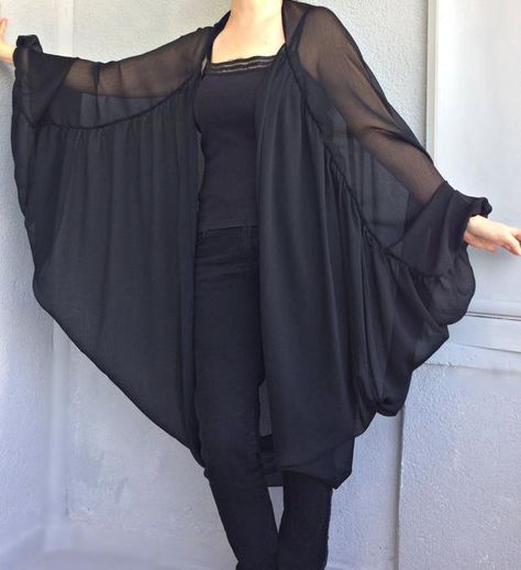 Tulle Kimono, Chiffon Kimono Jacket, Black Tulle Top, Loose Kimono, Style Oversize, Sheer Jacket, Sheer Kimono, Chiffon Kimono, Black Kimono