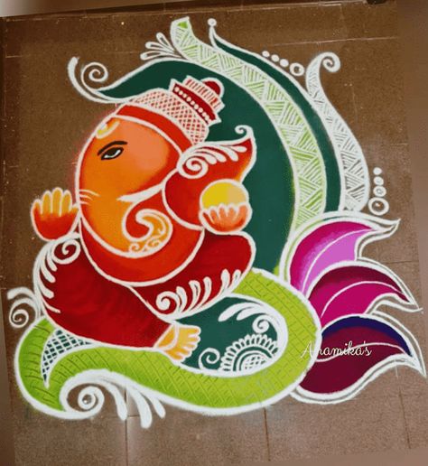 Lambodara Rangoli Design Images (Lambodara Rangoli Kolam Ideas) - 2022 Ganpati Bapa Rangoli Design, Rangoli Designs Latest New Year, Ganesh Ji Rangoli Design, Women Rangoli, Rangoli Inspiration, Big Rangoli Designs Creativity, Portrait Rangoli, Welcome Rangoli, Sankranthi Rangoli