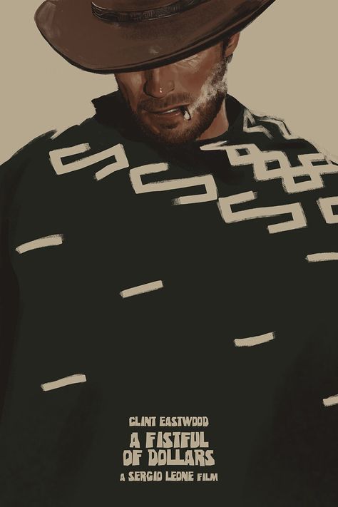 Man With No Name, A Fistful Of Dollars, Clint Eastwood, No Name, Cowboy, Movie Posters, Green, Black, Art