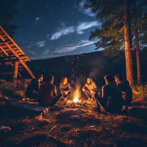 Campfire Gathering Night: A group of friends enjoys a warm campfire on a starry night in the forest. #campfire #starry #night #friends #forest #aiart #aiphoto #stockcake ⬇️ Download and 📝 Prompt 👉 https://ayr.app/l/ZAup Campfire Pictures Friends, Camping Night Photography, Camp Fire With Friends, Friends Around Fire, Campfire Aesthetic Friends, People Around Campfire, 9 Friends Group, Romantic Campfire, Friends Campfire