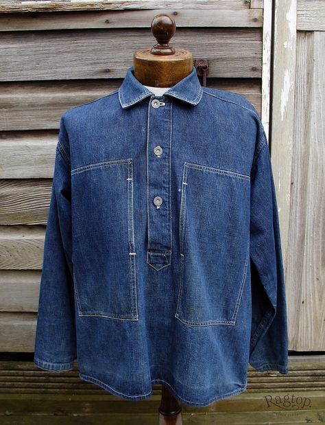 U.S Army Denim pullover shirts- deadstock and worn | Ragtop Vintage Clothing Denim Ads, Americana Fashion Men, American Vintage Clothing, Army Clothes, Denim Pullover, Workwear Vintage, Battle Jacket, Overcoat Jacket, Army Shirts