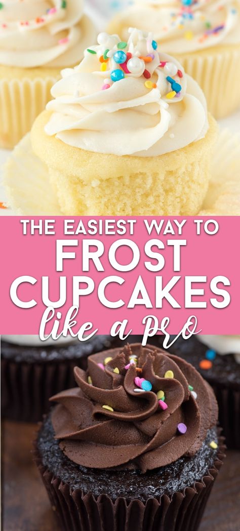 Learn how to frost cupcakes like a pro! This easy method for frosting cupcakes turns out gorgeous every time no matter what kind of frosting you use! Which Piping Tip Does What, How To Frost Cupcakes Like A Pro, How To Decorate Cupcakes Easy, Frost Cupcakes Techniques, Decorate Cupcakes Easy, How To Decorate Cupcakes Like A Pro, Easy Way To Frost Cupcakes, How To Decorate Cupcakes With Frosting, Frosting Cupcakes Techniques