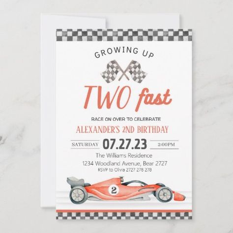 Two Fast Birthday Invitation Race Car 2Nd Birthday #zazzle #weddinginvitations #birthdayinvitations #babyshowerinvitations #zazzleinvitations #monogram #businesscards #graduation #homedecor Car 1st Birthday, Two Fast Birthday Invitation, Two Fast Two Furious, Two Fast Birthday, 98th Birthday, Car Birthday Party, 2nd Birthday Party For Boys, Cars Birthday Invitations, Hot Wheels Birthday