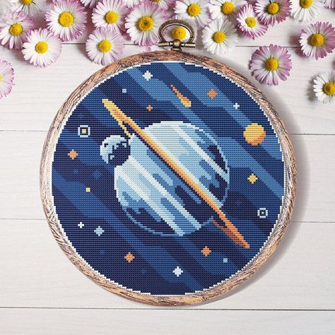 Home Decor Embroidery, Motifs Perler, Space Galaxy, Cross Stitches, Modern Cross Stitch Patterns, Dmc Floss, Embroidery Hoop Art, Modern Cross, Stitch Embroidery