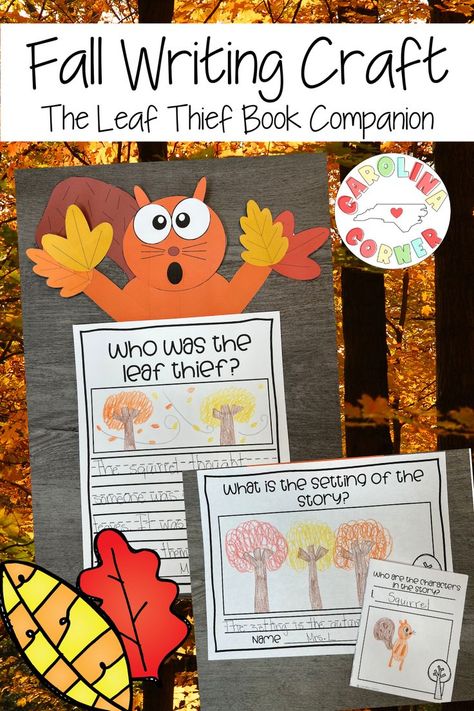 Fall Crafts and Activities are a great way to engage your Kindergarten, First Grade, and Second Grade students in writing and reading concepts! In this activity, you will read the book "The Leaf Thief" and your students will create a squirrel craft. There are lots of options that will be listed below for your students to practice writing skills, retell, setting, characters, and comprehension. Take a look to see what's included! Fall Writing Craftivity, Fall Writing Craft, The Leaf Thief, Fall Reading Activities, Fall Writing Activities, Fall Kindergarten Activities, Thanksgiving Writing Activity, First Grade Crafts, 1st Grade Crafts