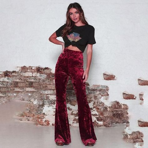 b29eed44276144e4e8103a661f9a78b7desc51959151ri Bell Bottom Trousers, Velvet Flare Pants, Velvet Flares, Velvet Trousers, Casual Wide Leg Pants, Flare Leg Pants, Bell Bottom Pants, Velvet Pants, Hipster Fashion