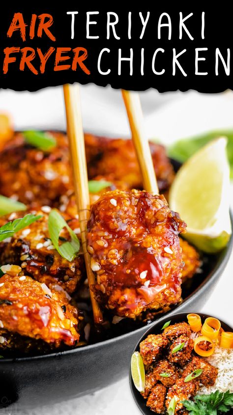 Allrecipes Air Fryer Recipes, Air Fryer Asian Chicken Bites, Teriyaki Chicken Bites Air Fryer, Chicken Stir Fry In Air Fryer, Breaded Teriyaki Chicken, Chinese Chicken Air Fryer, Asian Chicken Recipes Air Fryer, Teriyaki Chicken Air Fryer Recipes, Air Fryer Chicken Teriyaki Recipe