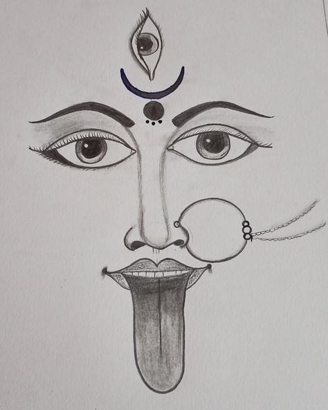 Mata Ji Drawing, Maa Sketches, Easy Meaningful Drawings, Kali Mata Drawing, Maa Kali Drawing, Kali Drawing, Glasses Sketch, Father's Day Illustration, Ma Kali