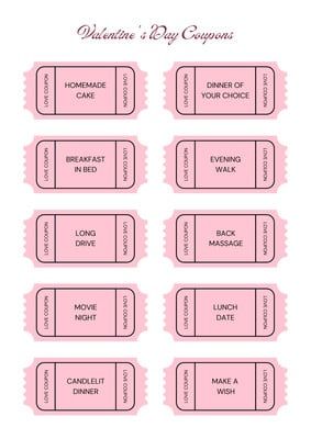 Pink Free Modern Valentine's Day Tickets Printable Love Coupons - Templates by Canva Christmas Ideas For Mum, Mother's Day Coupons, Homemade Gifts For Mom, Christmas Presents For Moms, Mom Coupons, Birthday Presents For Mom, Gift Idea For Mom, Christmas Gifts For Mum, Diy Gifts For Mom