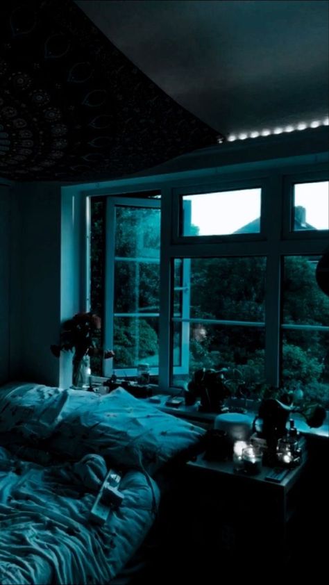 Gloomy Aesthetic Bedroom, Blue Hour Photography, Wood Bedroom, Night Aesthetic, Bedroom Aesthetic, Aesthetic Bedroom, Dream Rooms, Room Aesthetic, Dream Bedroom