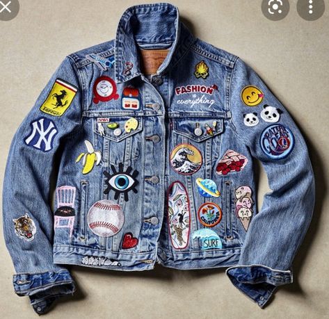 Denim Jacket Diy Paint, Customized Denim, Jean Jacket Diy, Customised Denim Jacket, Custom Jean, Jean Jacket Patches, Custom Jean Jacket, Diy Denim Jacket, Custom Denim Jacket