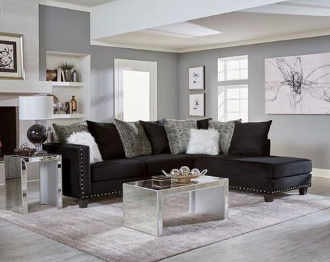 Jet Black Sectional Collection. Black Sectional, Black Furniture Living Room, Black And White Living Room, Beige Living Rooms, Black Living Room, White Living, White Living Room, Decor Home Living Room, Living Room Decor Apartment