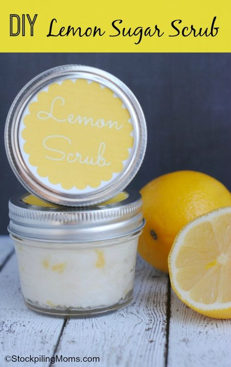 Lemon Scrub, Lemon Sugar Scrub, Diy Mixes, Baby Shower Favors Diy, Sugar Scrub Homemade, Sugar Scrub Recipe, Sugar Scrub Diy, Lemon Sugar, Diy Scrub