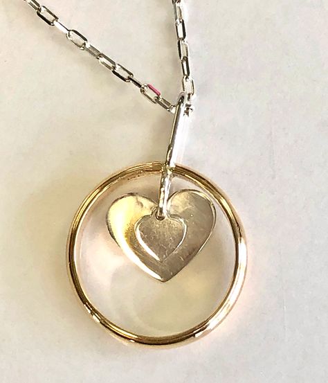 his wedding ring made into her heart pendant - R H Weber Jewelry, LLC Wedding Ring Necklaces Ideas, Wedding Ring Memorial, Wedding Ring Redesign, His Wedding Band, His Wedding Ring, Memorable Jewelry, Heirloom Rings, Resin Jewelry Diy, Silver Link Chain