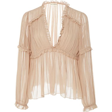 Ulla Johnson     Silva Pleated Blouse (€320) ❤ liked on Polyvore featuring tops, blouses, neutral, v-neck top, frilly blouse, flutter-sleeve top, frill top and empire waist top Royalty Dress Aesthetic, Ruffle Shirts Blouses, Frilly Shirt, Empire Waist Top, Royalty Dress, Lace Flower Girl Dress, Frilly Top, Look Boho Chic, Empire Waist Tops