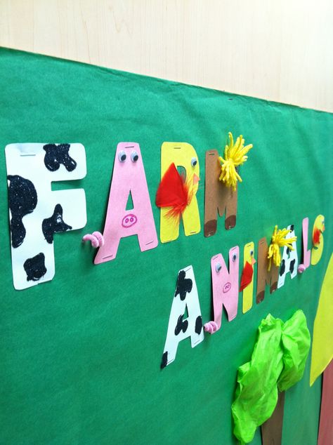 Farm animal letter! Farm theme! Made my me!                                                                                                                                                      More Farm Animal Art Preschool, Farm Bulletin Board Ideas, Animal Art Preschool, Farm Bulletin Board, Farm Theme Crafts, Art Center Preschool, Bulletin Boards Ideas, Farm Animals Preschool, Space Art Projects