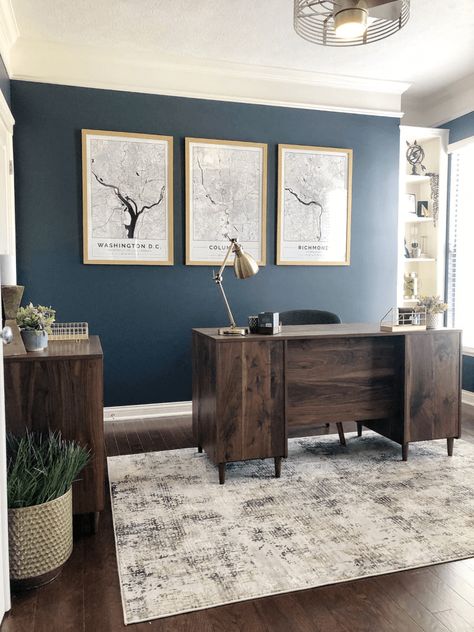 Office trends 2022: colors, furniture, and latest design ideas for a modern office - Hackrea His Office Decor, Paint Ideas For Home, Home Office Paint Ideas, Studio In Casa, Office Wall Colors, Therapy Space, Ideas For Home Office, Blue Home Offices, Office Refresh