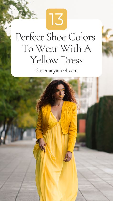 13 Perfect Shoe Colors To Wear With A Yellow Dress. Wearing a yellow dress, in particular, makes for a stunning and unconventional fashion statement. For a laid-back weekend ensemble, opt for a simple yellow maxi dress, while a vibrant yellow cocktail dress is an ideal pick for a summer wedding. To complete your yellow dress look, carefully select the right pair of shoes, as they serve as the perfect finishing touch to any outfit. Shoes For Mustard Color Dress, Mustard Dress Outfit Summer, Mustard Dress Accessories, How To Wear Yellow Dress, Styling Yellow Dress, Mustard Yellow Dress Shoes, Pale Yellow Dress Outfit, Accessories For Yellow Dress, Yellow Dress Accessories Wedding