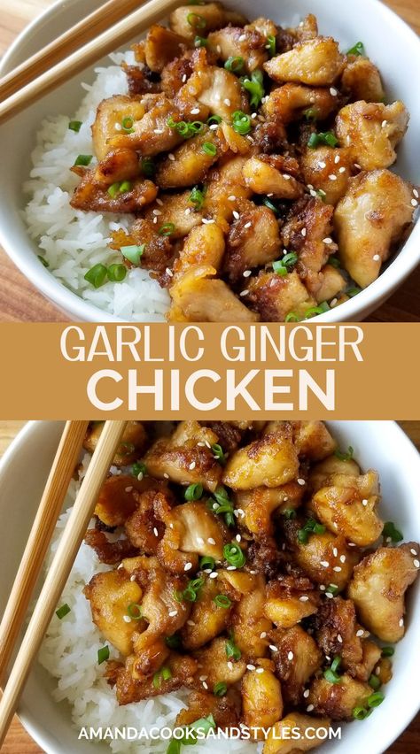 Garlic Ginger Chicken, Ginger Chicken Recipes, Homemade Chinese Food, Asian Chicken Recipes, Mapo Tofu, Garlic Chicken Recipes, Chinese Cooking Recipes, Chinese Takeout, Ginger Chicken