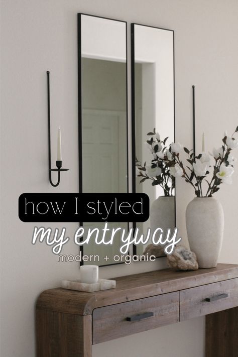 Foyer Ideas Entryway Modern, Pinterest Mirror, Entryway Decor Modern, Foyer Mirror, Mirror And Sconces, Foyer Ideas Entryway, Sarah Grace, Entryway Modern, Entry Table Decor