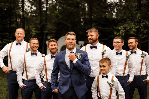 Rainy Backyard, Groomsman Ideas, Groomsman Attire, Elegant Garden Wedding, Wedding Navy, Groom Wedding Attire, Suspenders Wedding, Groomsmen Ties, Elegant Garden