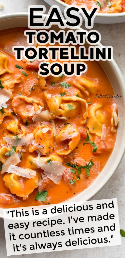 If you love pasta in soup, this easy tomato tortellini soup recipe is right up your alley! It's quick, simple, and ready in just over 30 minutes! Tomato Tortellini, Quick Soup Recipes, Tomato Tortellini Soup, Tortellini Soup Recipe, Quick Soup, Tortellini Recipes, Quick And Easy Soup, Recipes Soup, Easy Soup