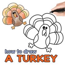 How to Draw - Step by Step Drawing For Kids and Beginners - Easy Peasy and Fun Thanksgiving Decorations Drawings, How To Draw A Simple Turkey, Turkey Doodle Easy, Cute Turkey Drawing, Easy Turkey Drawing, Calander Ideas, Draw A Turkey, Kindergarten Clipart, Holiday Doodles