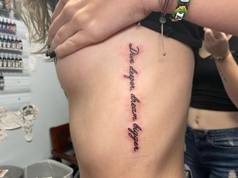 Side Belly Tattoo, Small Side Tattoo, Side Rib Tattoos, Side Body Tattoos, Girl Side Tattoos, Rib Tattoo Quotes, Side Tattoos Women, Tattoos On Side Ribs, Barcode Tattoo